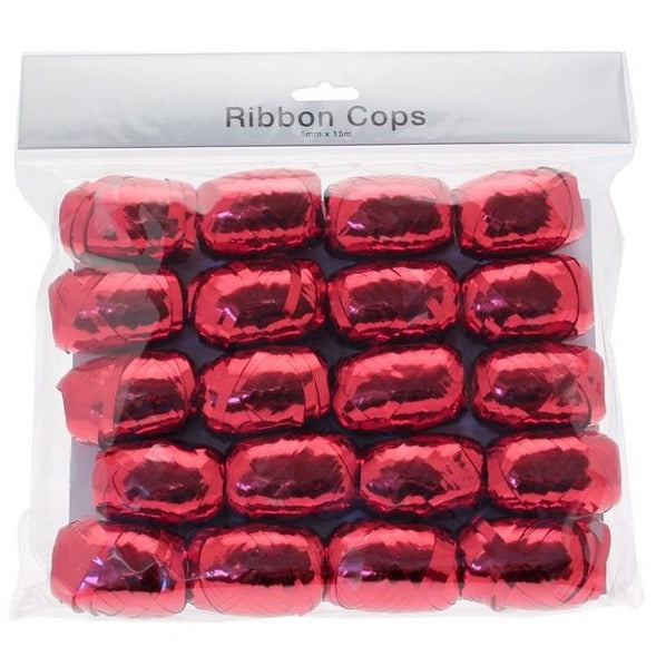 Pack of 20 Metallic Red Curling Ribbon Cops 15m