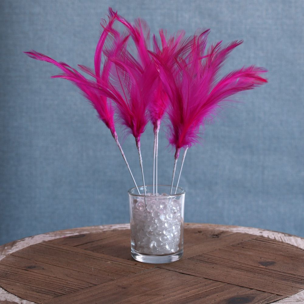 Fuchsia Pink Narrow Fluff Feathers (6 Pack)