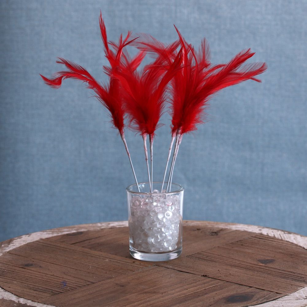 Red Narrow Fluff Feathers (6 Pack)