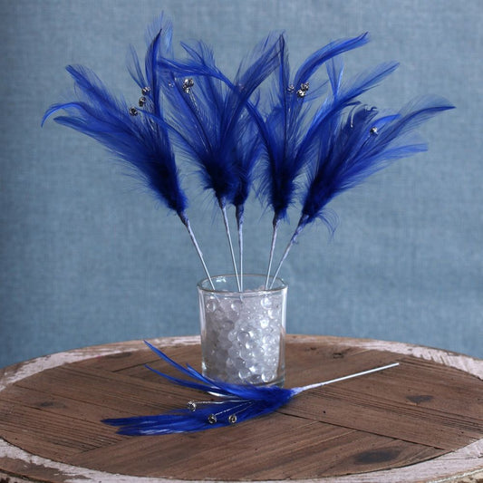 Royal Blue Diamante Feathers (6 Pack)