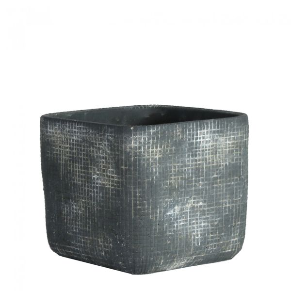 Grey Ceramic Grid Plant Pot - H15 cm