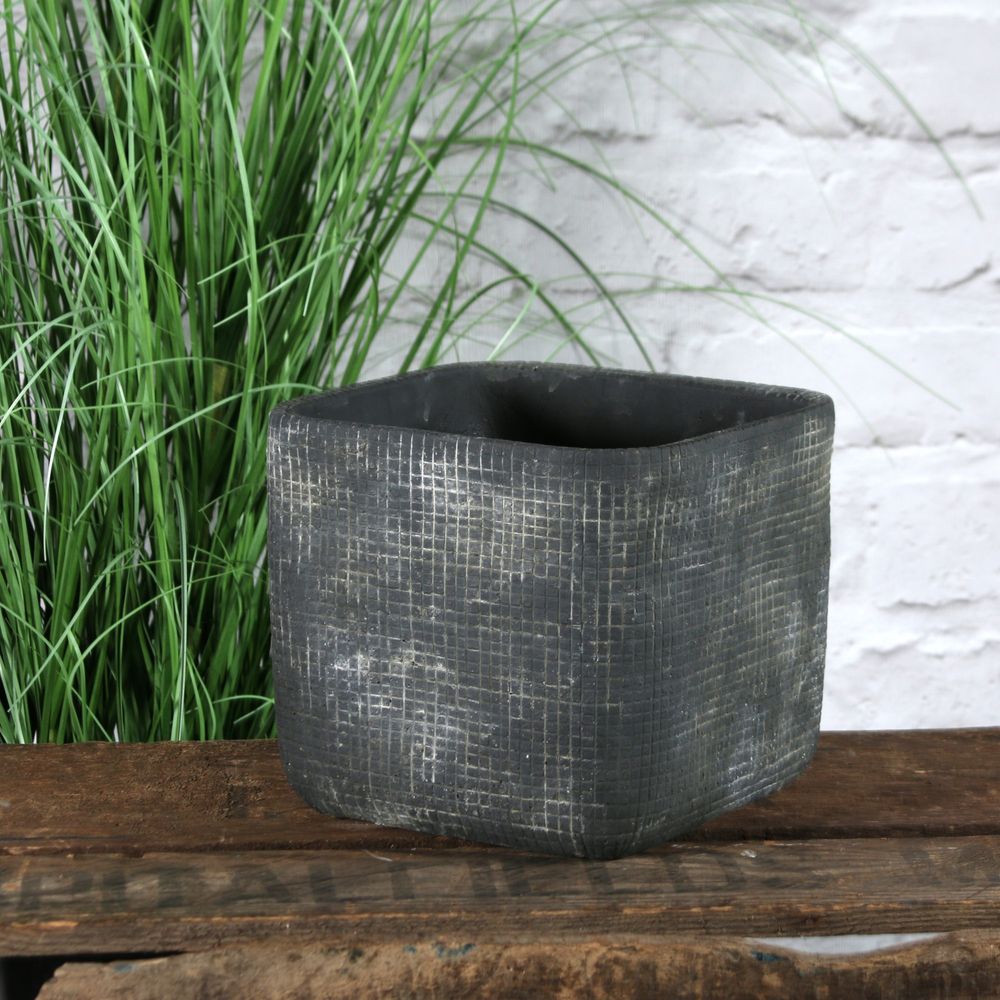 Grey Ceramic Grid Plant Pot - H15 cm