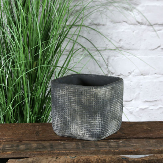 Ceramic Grey Grid Plant Pot - H13 cm