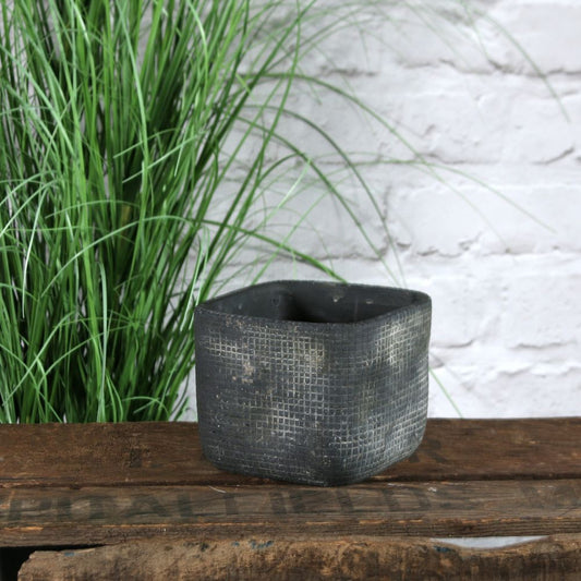 Ceramic Grey Grid Plant Pot - H11 cm