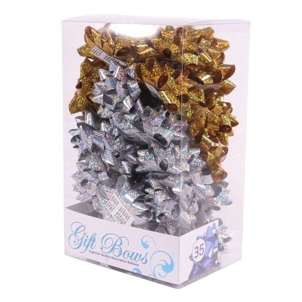 Pack of 35 Holographic Gold & Silver Bows