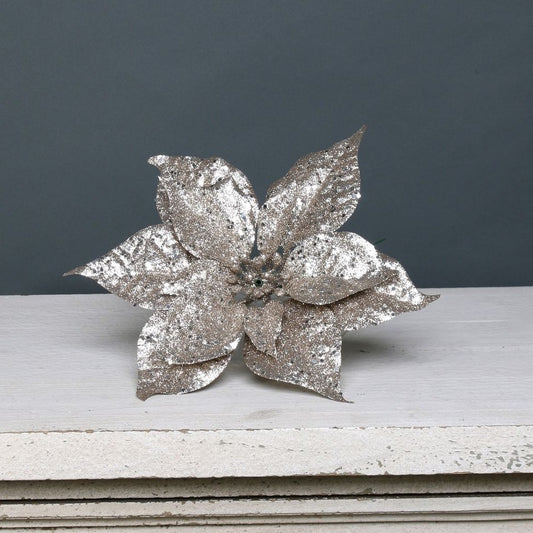 Artificial Champagne Glitter Poinsettia Pick