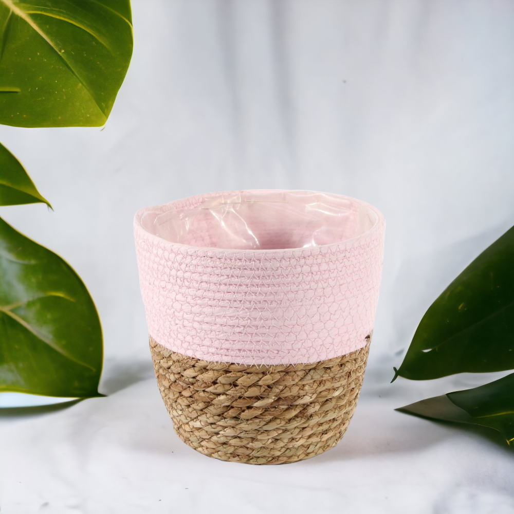 Pink and Natural Two Tone Basket Planter (19cm)