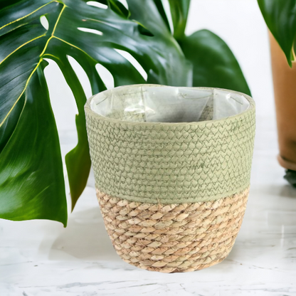 Green and Natural Two Tone Basket Planter (19cm)