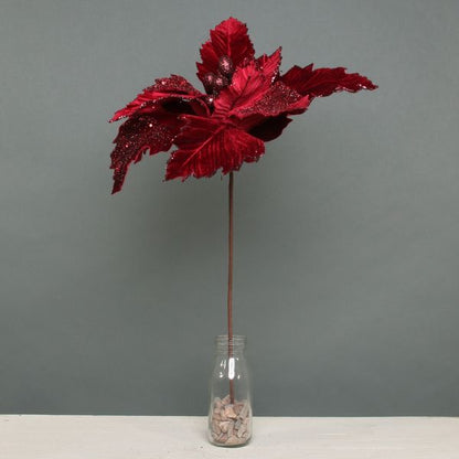 Large Velvet Poinsettia Pick - Burgundy