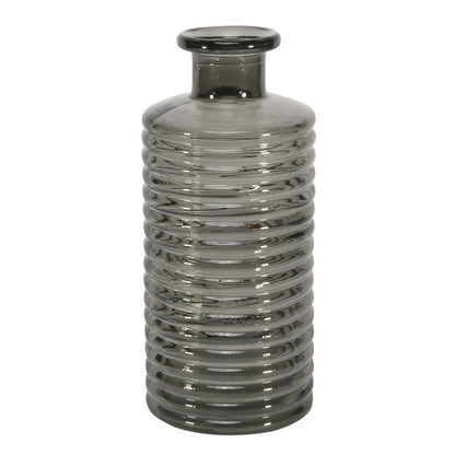 Horizontal Ribbed Glass Bottle Vase - Grey