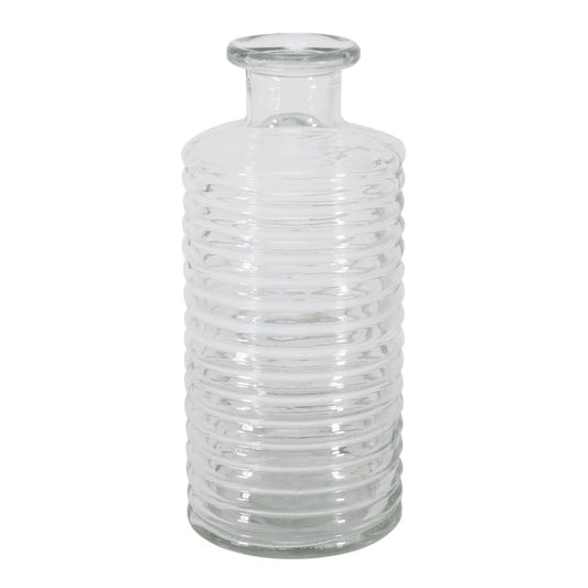 Horizontal Ribbed Glass Bottle Vase - Clear