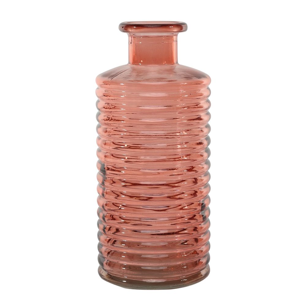 Horizontal Ribbed Glass Bottle Vase - Dusky Pink