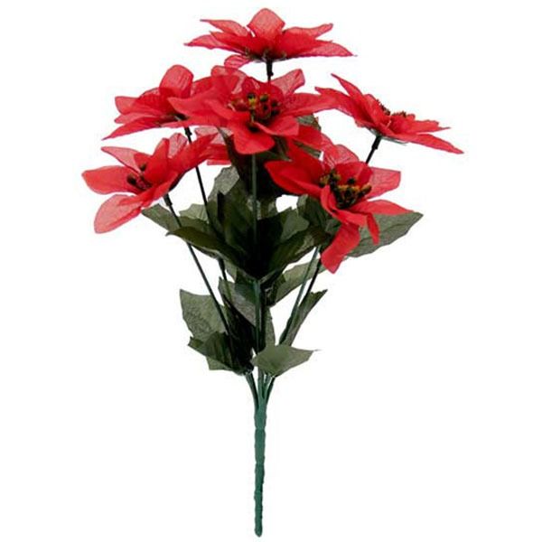 Red Artificial Poinsettia Bush 7 heads. (H31 cm)