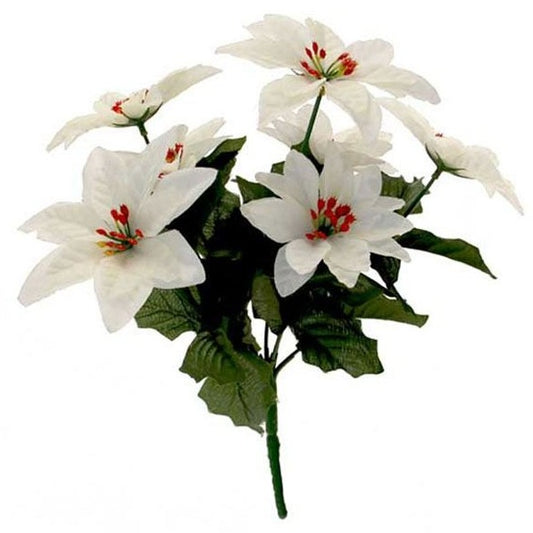 White Artificial Poinsettia Bush 7 heads. (H30 cm)