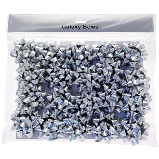 Pack of 20 Sticky Back Bows Holographic Silver