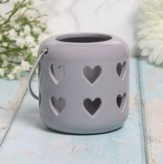 Grey Hearts Lantern Tealight Holder