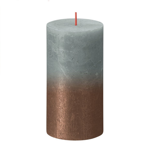 Bolsius Rustic Faded Eucalyptus Green Copper Metallic Pillar Candle